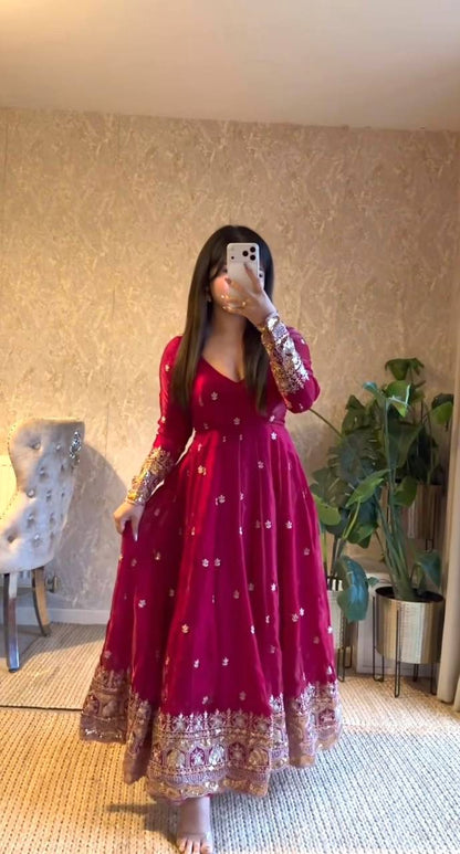 RANI PINK ANARKALI GOWN WITH EMBROIDERY WORK