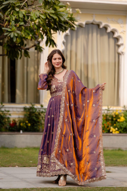 SATIN ANARKALI GOWN WITH EMBROIDERY WORK
