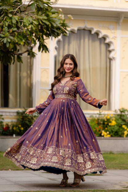 SATIN ANARKALI GOWN WITH EMBROIDERY WORK