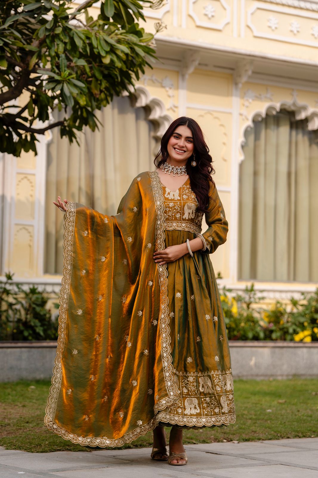 SATIN ANARKALI GOWN WITH EMBROIDERY WORK