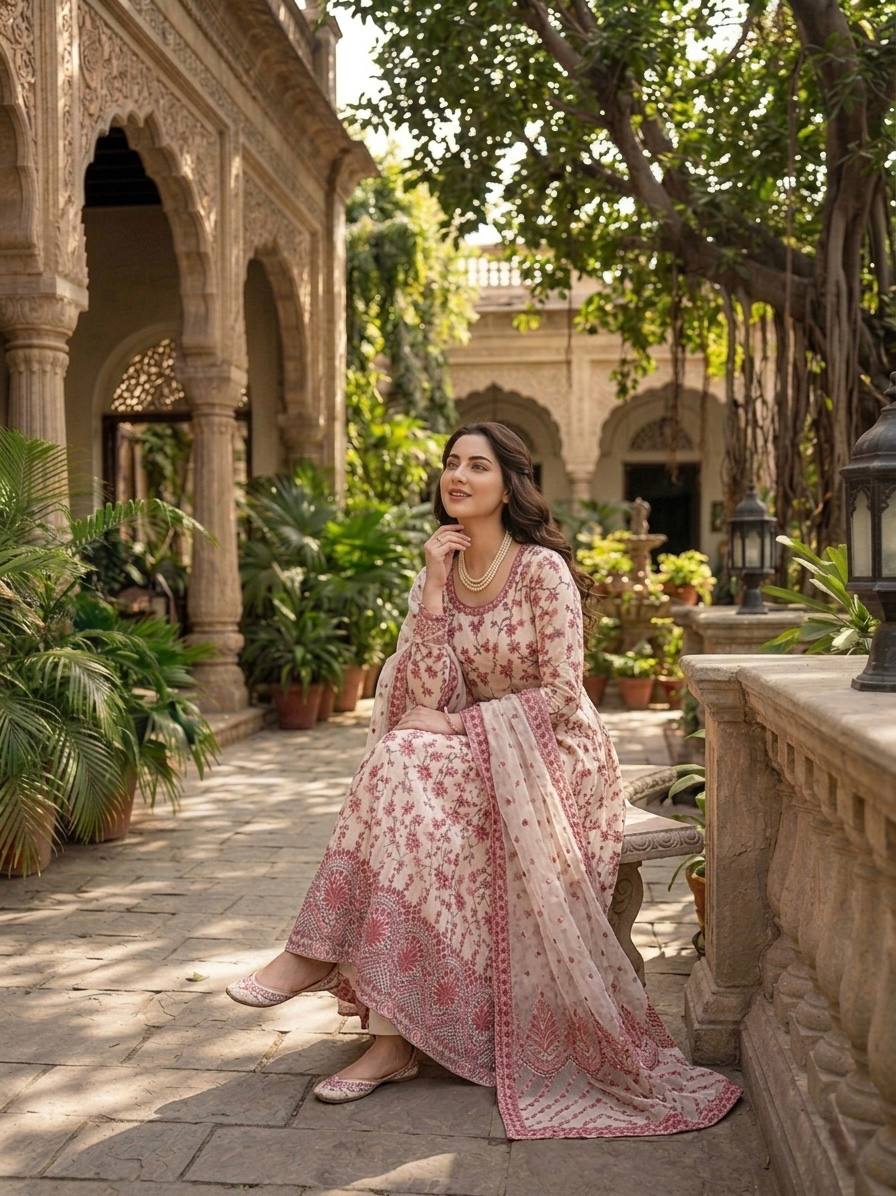 HANIA - LUXURY LAWN WHITE ORGANZA SILK ANARKALI GOWN