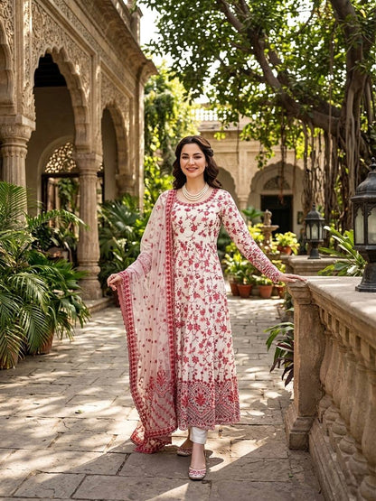 HANIA - LUXURY LAWN WHITE ORGANZA SILK ANARKALI GOWN