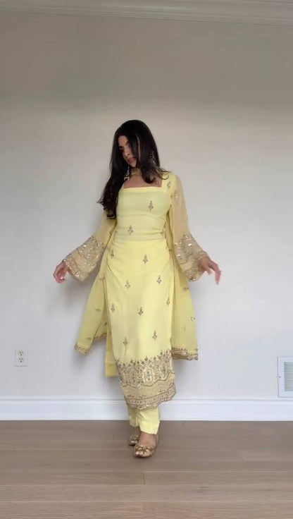 FAUX GEORGETTE EMBROIDERY SUIT SET WITH MOTI WORK CUTWORK DUPATTA