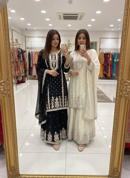 EMBROIDERED CHINON SILK SHARARA SUIT SET