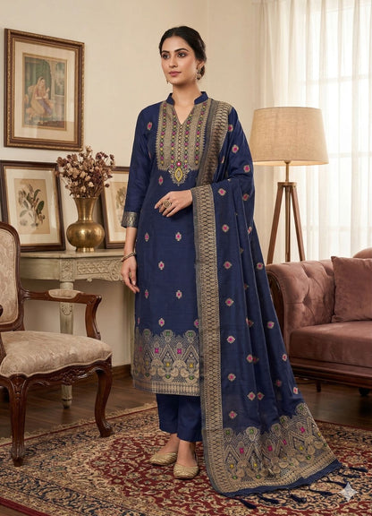 CHANDERI BANARASI SILK KURTA PANT WITH DUPATTA