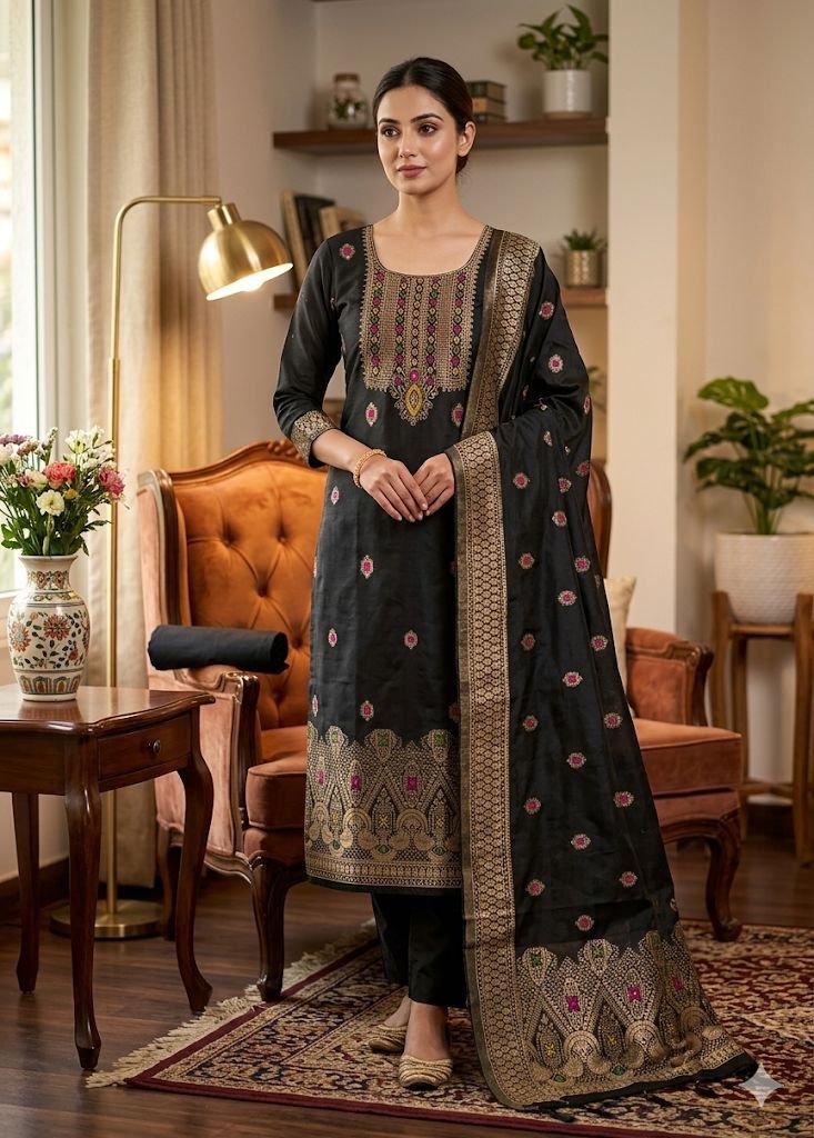 CHANDERI BANARASI SILK KURTA PANT WITH DUPATTA