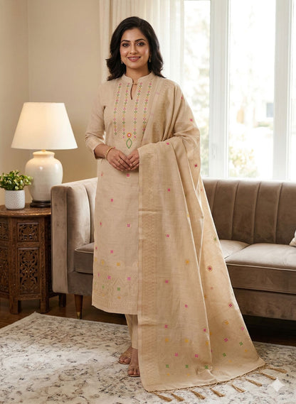 CHANDERI BANARASI SILK KURTA PANT WITH DUPATTA
