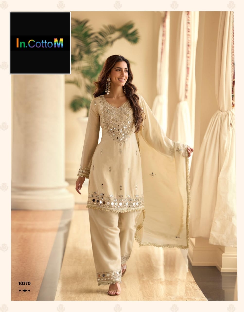 CREP SILK PLAZZO SUIT SET WITH REAL MIRROR & HAND WORK