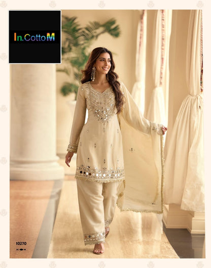 CREP SILK PLAZZO SUIT SET WITH REAL MIRROR & HAND WORK