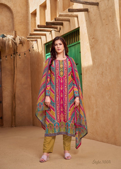 MUSLIN DIGITAL PRINT SUIT WITH AARI HANDWORK AND REAL MIRROR WORK