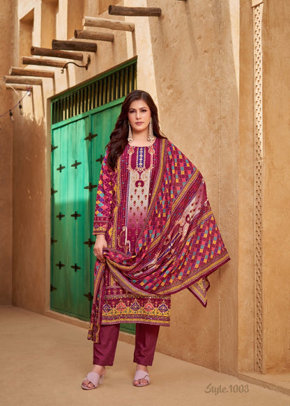 MUSLIN DIGITAL PRINT SUIT WITH AARI HANDWORK AND REAL MIRROR WORK