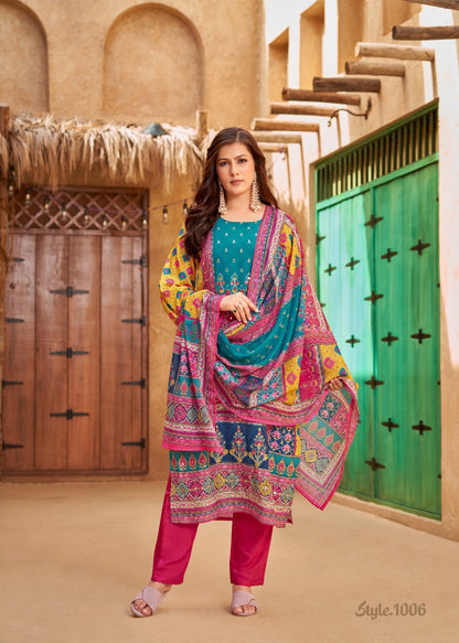 MUSLIN DIGITAL PRINT SUIT WITH AARI HANDWORK AND REAL MIRROR WORK