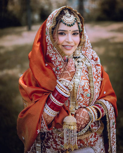 ORANGE HEAVY CRAPE SILK PUNJABI SUIT WITH FARSHI SALWAR