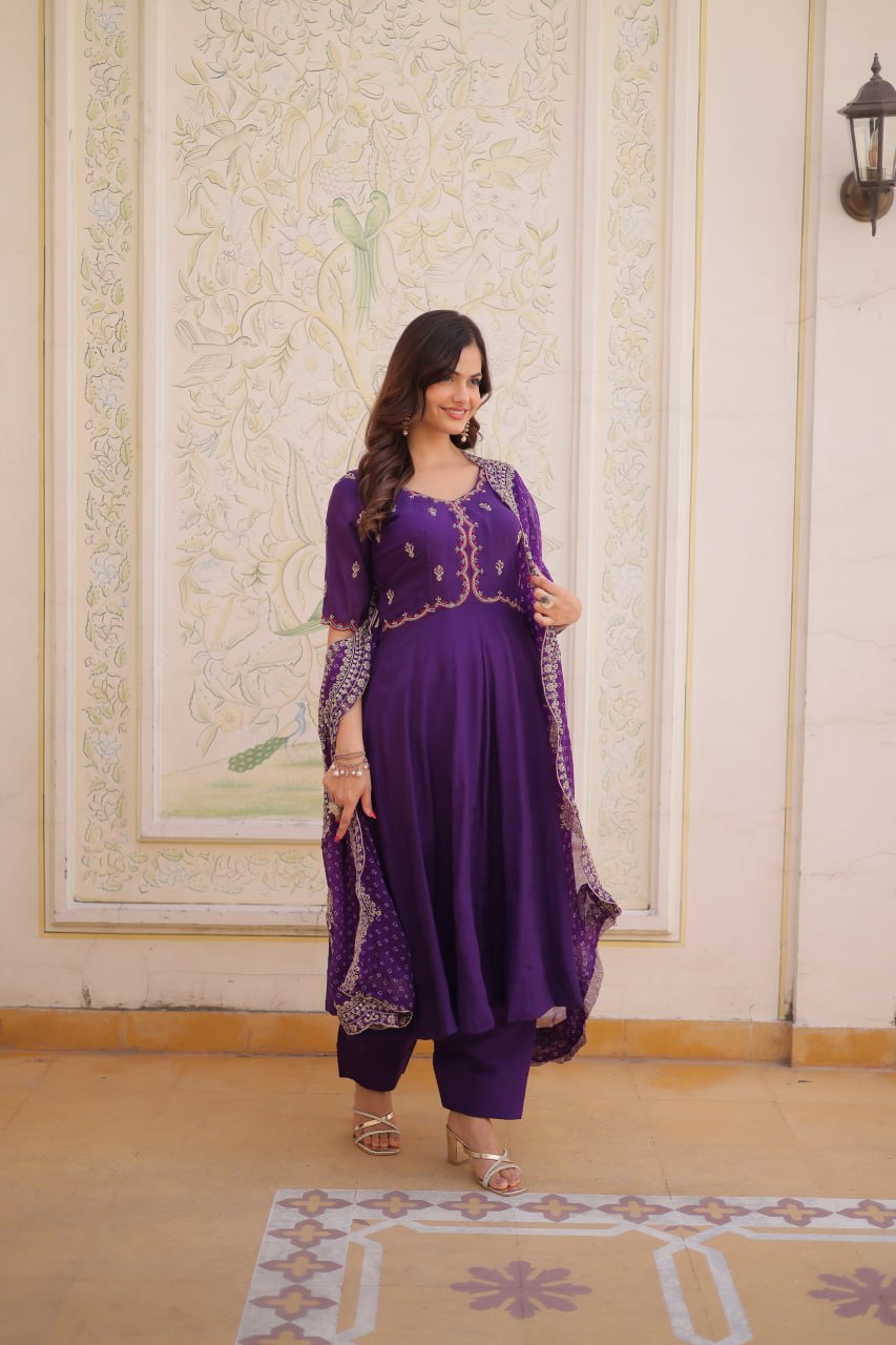 FANCY KURTI SET WITH SEQUINS CUT WORK DUPATTA