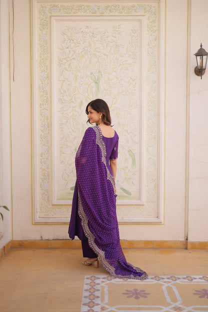 FANCY KURTI SET WITH SEQUINS CUT WORK DUPATTA