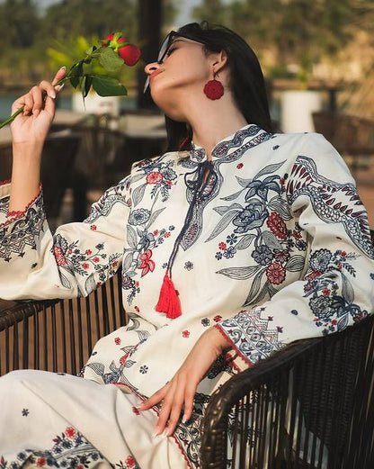 WHITE MUSLIN COTTON EMBROIDERED CO-ORD SET