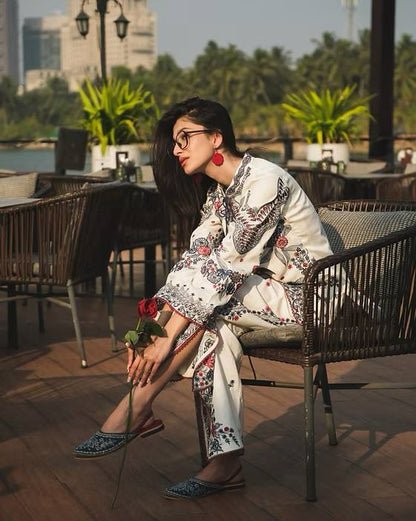 WHITE MUSLIN COTTON EMBROIDERED CO-ORD SET