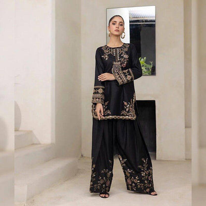 BLACK PAKISTHANI STYLE NATURAL CRAPE EMBROIDERED SALWAR SUIT