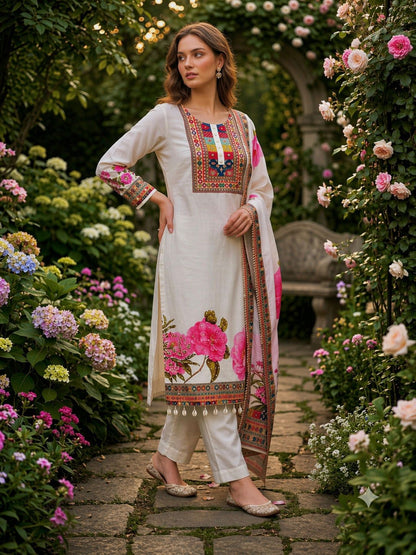 WHITE MUSLIN COTTON KURTA SET WITH DUPATTA