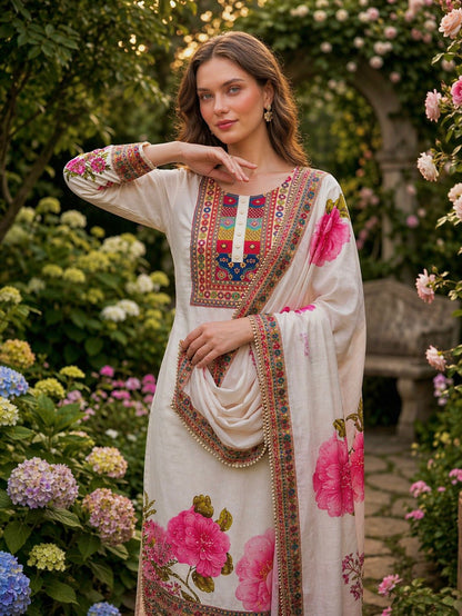 WHITE MUSLIN COTTON KURTA SET WITH DUPATTA