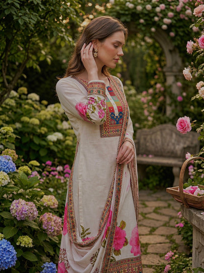 WHITE MUSLIN COTTON KURTA SET WITH DUPATTA