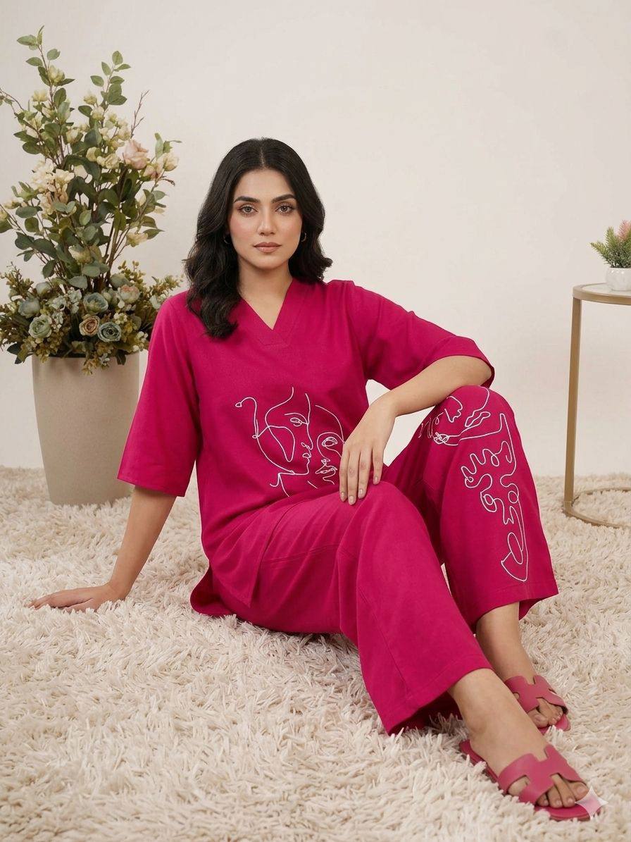 RANI PINK ROMAN SILK CO-ORD SET