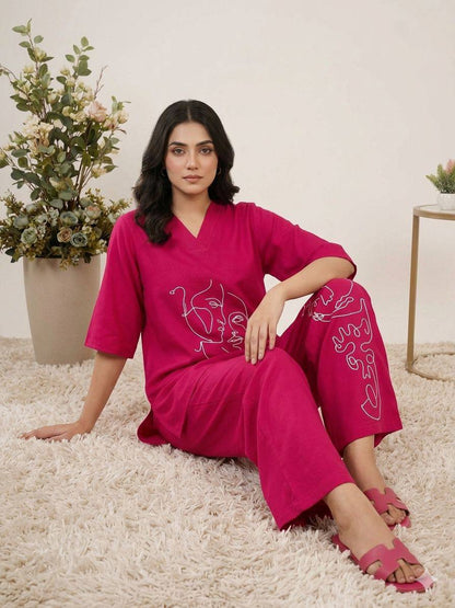 RANI PINK ROMAN SILK CO-ORD SET