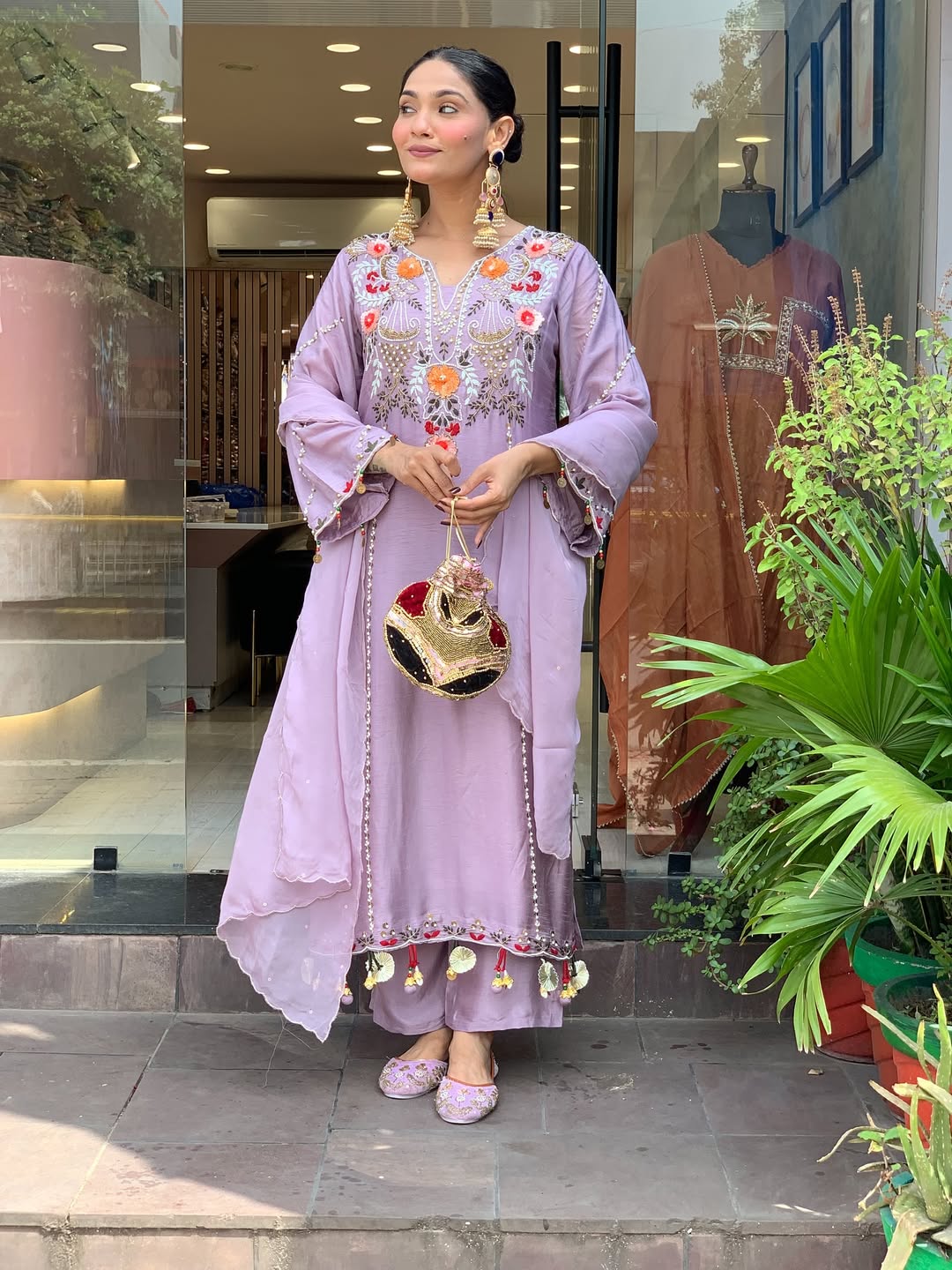 CHANDERI WOMEN KURTA , PANT WITH DUPATTA SET