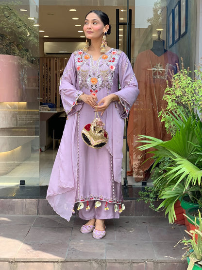 CHANDERI WOMEN KURTA , PANT WITH DUPATTA SET