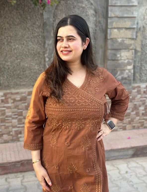 COTTON CHIKANKARI ANGRAKHA STYLE KURTA AND PANT SET