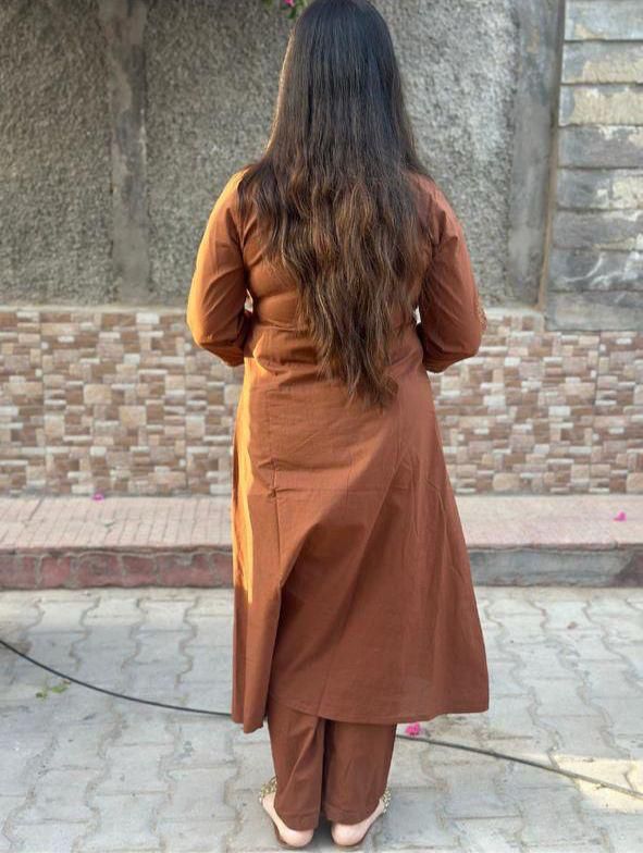 COTTON CHIKANKARI ANGRAKHA STYLE KURTA AND PANT SET