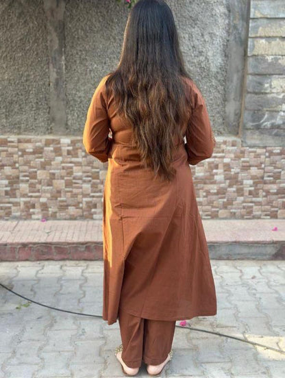 COTTON CHIKANKARI ANGRAKHA STYLE KURTA AND PANT SET