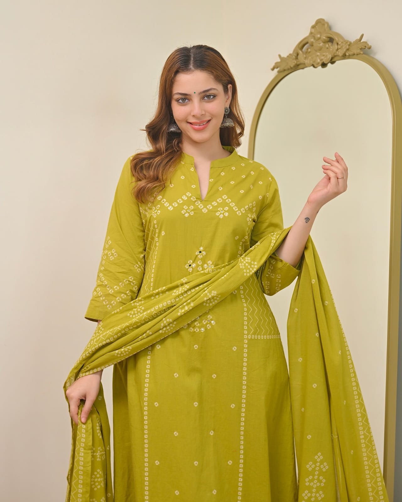 SUMMER SPECIAL BANDHEJ A LINE COTTON KURTA SET