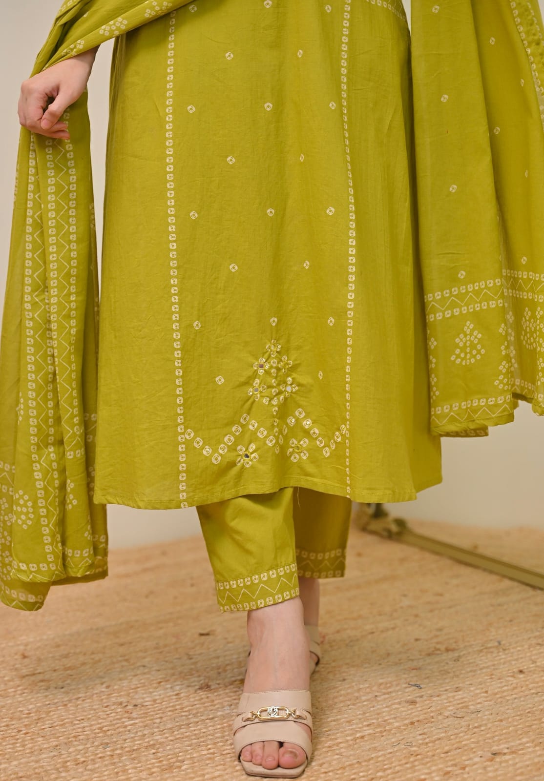 SUMMER SPECIAL BANDHEJ A LINE COTTON KURTA SET