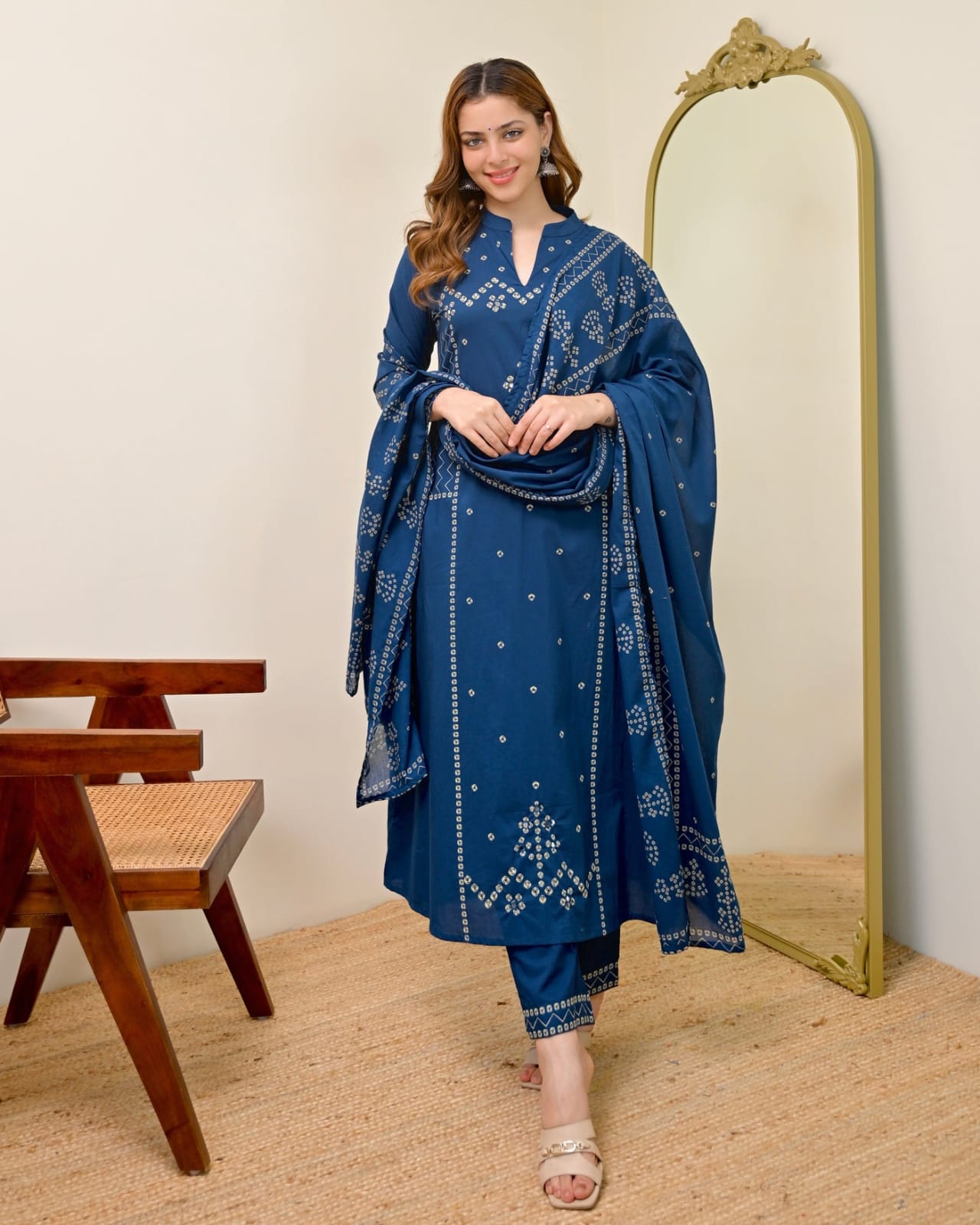 SUMMER SPECIAL BANDHEJ A LINE COTTON KURTA SET
