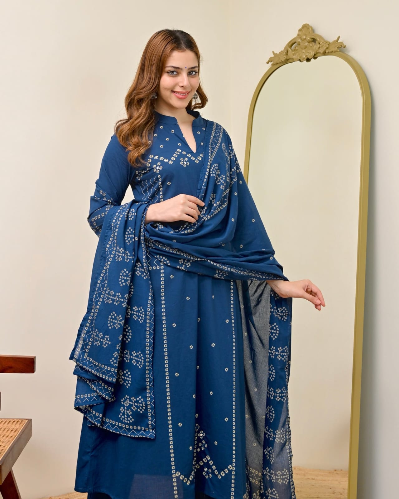 SUMMER SPECIAL BANDHEJ A LINE COTTON KURTA SET