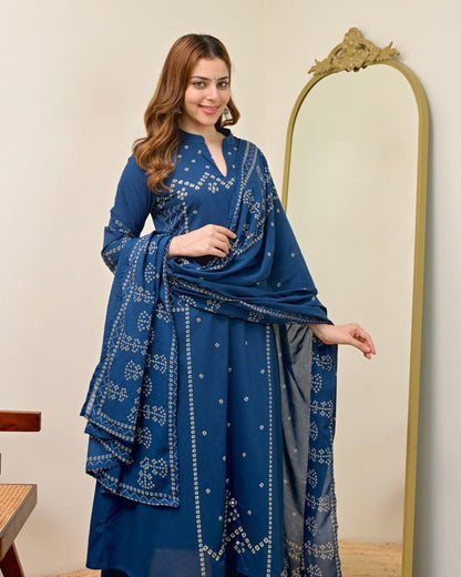 SUMMER SPECIAL BANDHEJ A LINE COTTON KURTA SET
