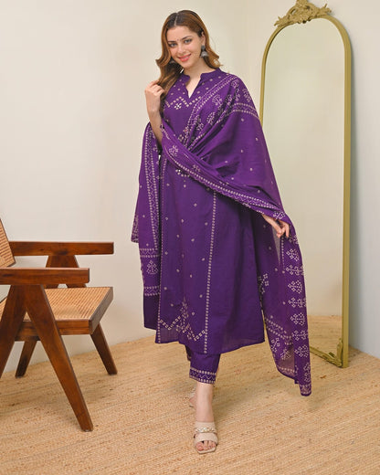 SUMMER SPECIAL BANDHEJ A LINE COTTON KURTA SET