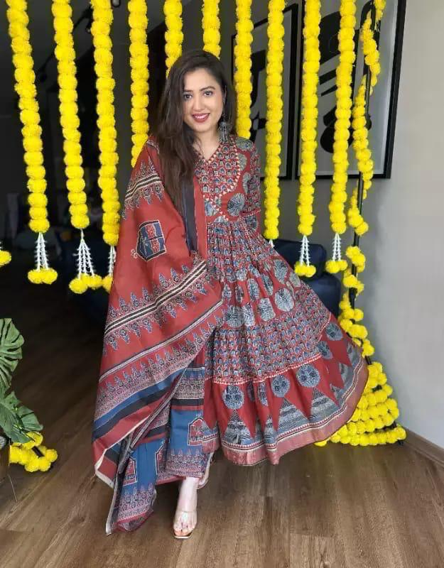DO PATTI AJRAKH PRINT COTTON ANARKALI
