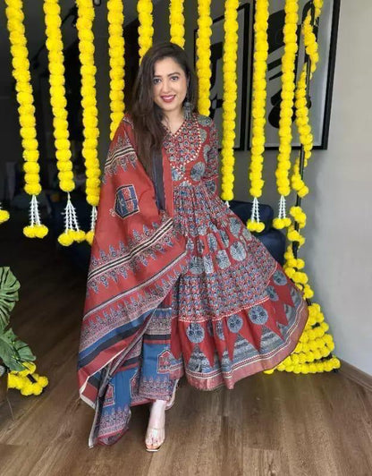 DO PATTI AJRAKH PRINT COTTON ANARKALI