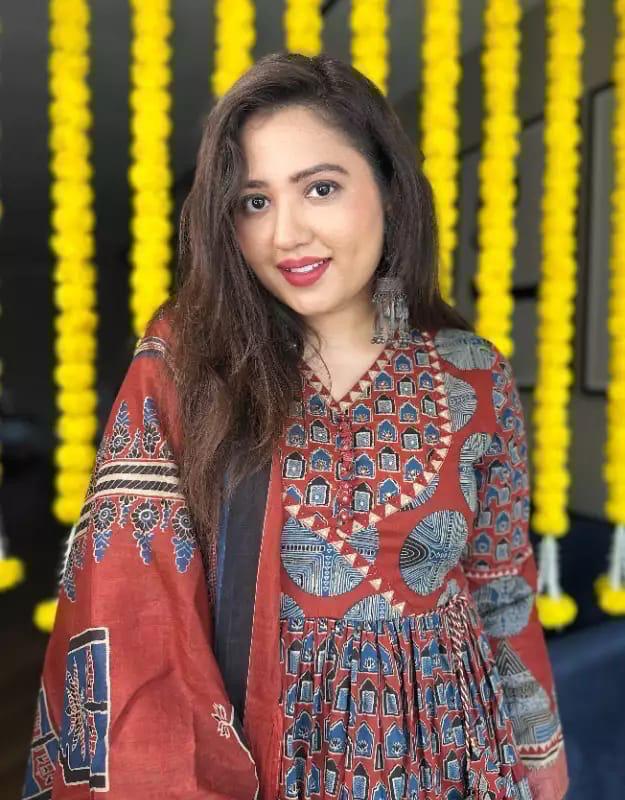 DO PATTI AJRAKH PRINT COTTON ANARKALI