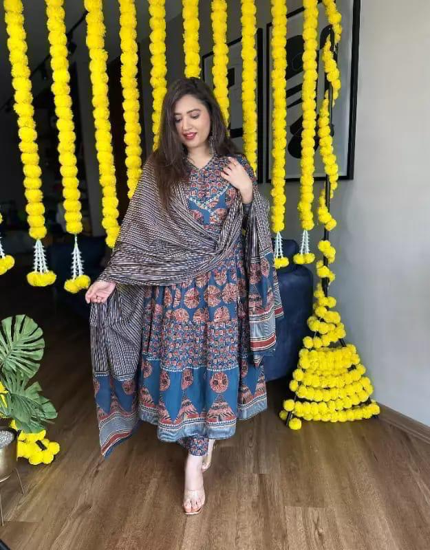 DO PATTI AJRAKH PRINT COTTON ANARKALI