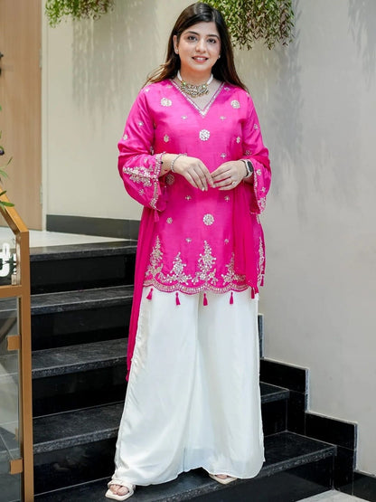 ELEGANT EMBROIDERY KURTA & PLAZZO SET WITH DUPATTA