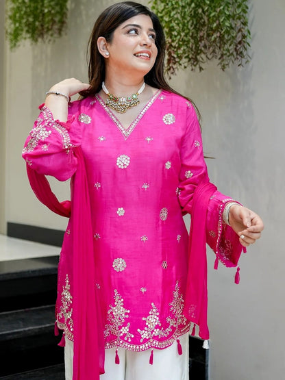 ELEGANT EMBROIDERY KURTA & PLAZZO SET WITH DUPATTA