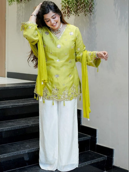 ELEGANT EMBROIDERY KURTA & PLAZZO SET WITH DUPATTA