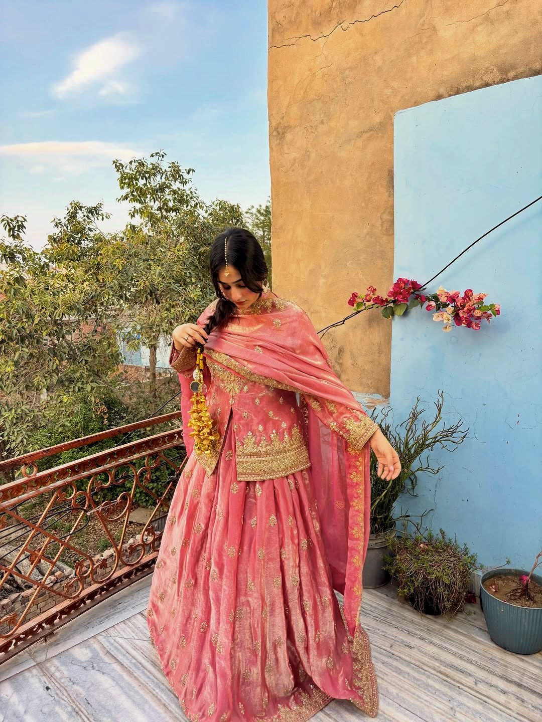 PINK - TWO TONE FANDY SILK KURTI LEHENGA SET