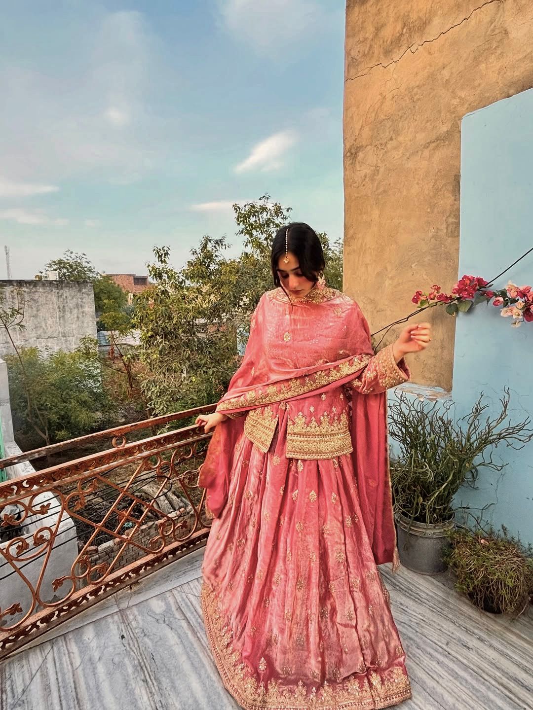 PINK - TWO TONE FANDY SILK KURTI LEHENGA SET
