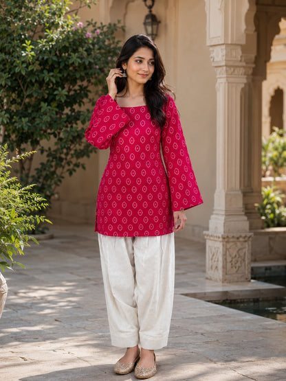 BANDHEJ PRINT COTTON TOP AND FARSI PANT FOR SUMMER'S