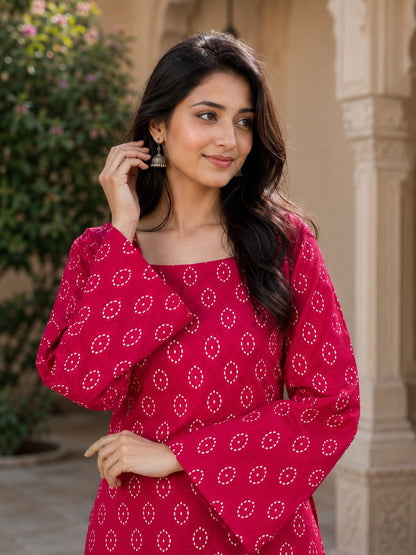 BANDHEJ PRINT COTTON TOP AND FARSI PANT FOR SUMMER'S