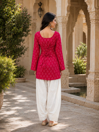 BANDHEJ PRINT COTTON TOP AND FARSI PANT FOR SUMMER'S